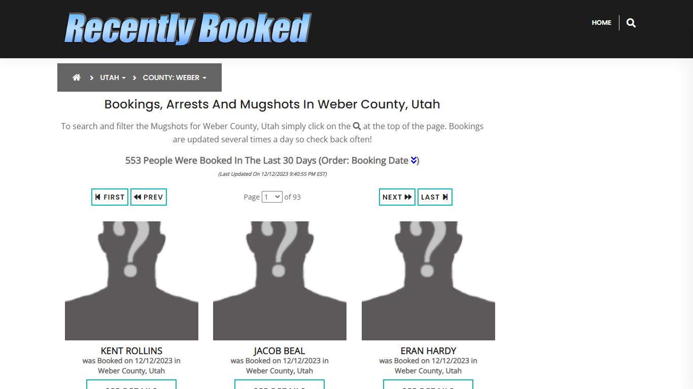 Recent bookings, Arrests, Mugshots in Weber County, Utah - Recently Booked