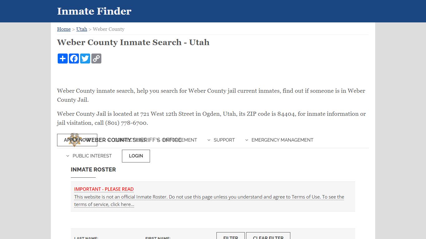 Weber County Inmate Search - Utah - InmateFinder.org